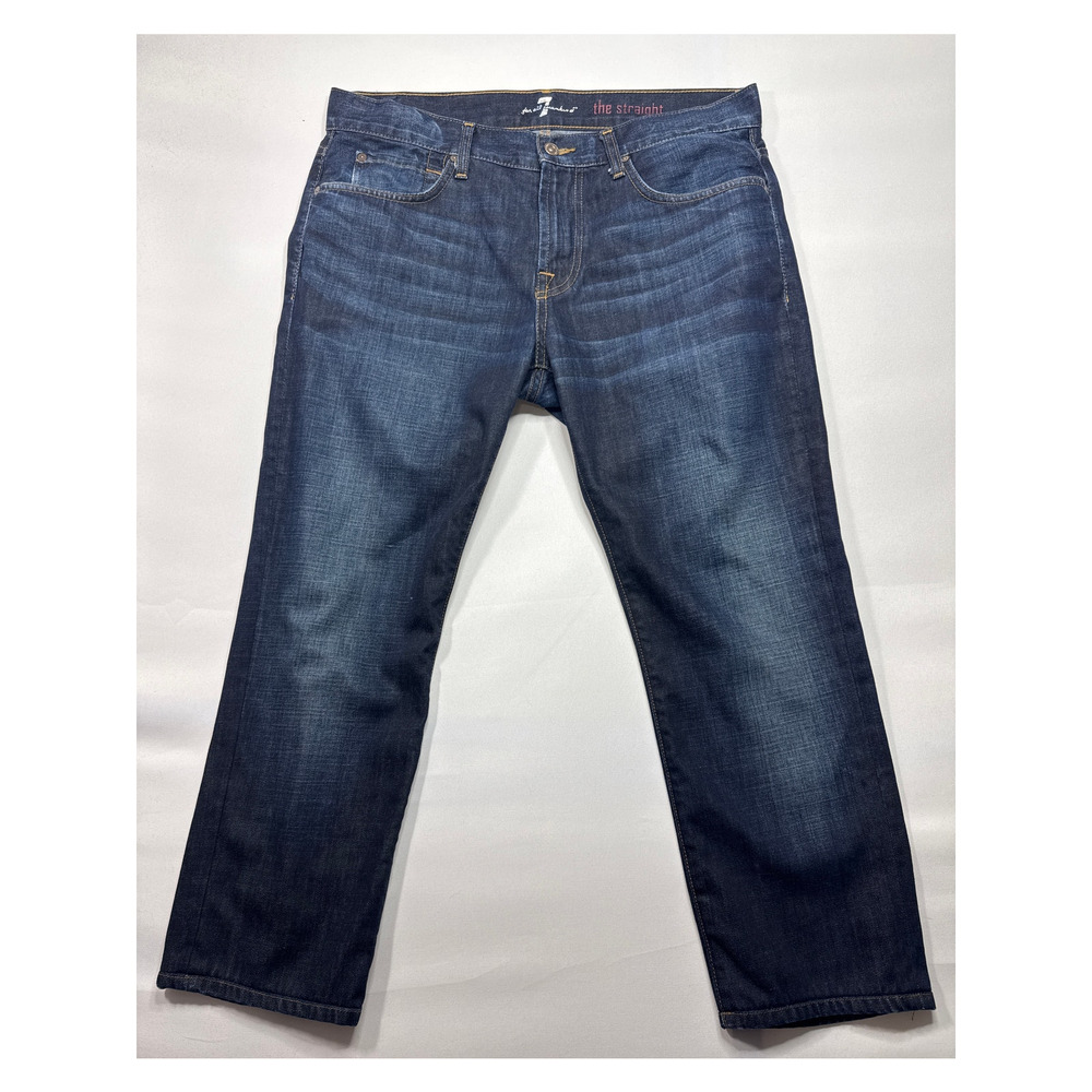 7 For All Mankind Men's The Straight Dark‎ Wash Blue Jeans- 34 (35x26) HEMMED